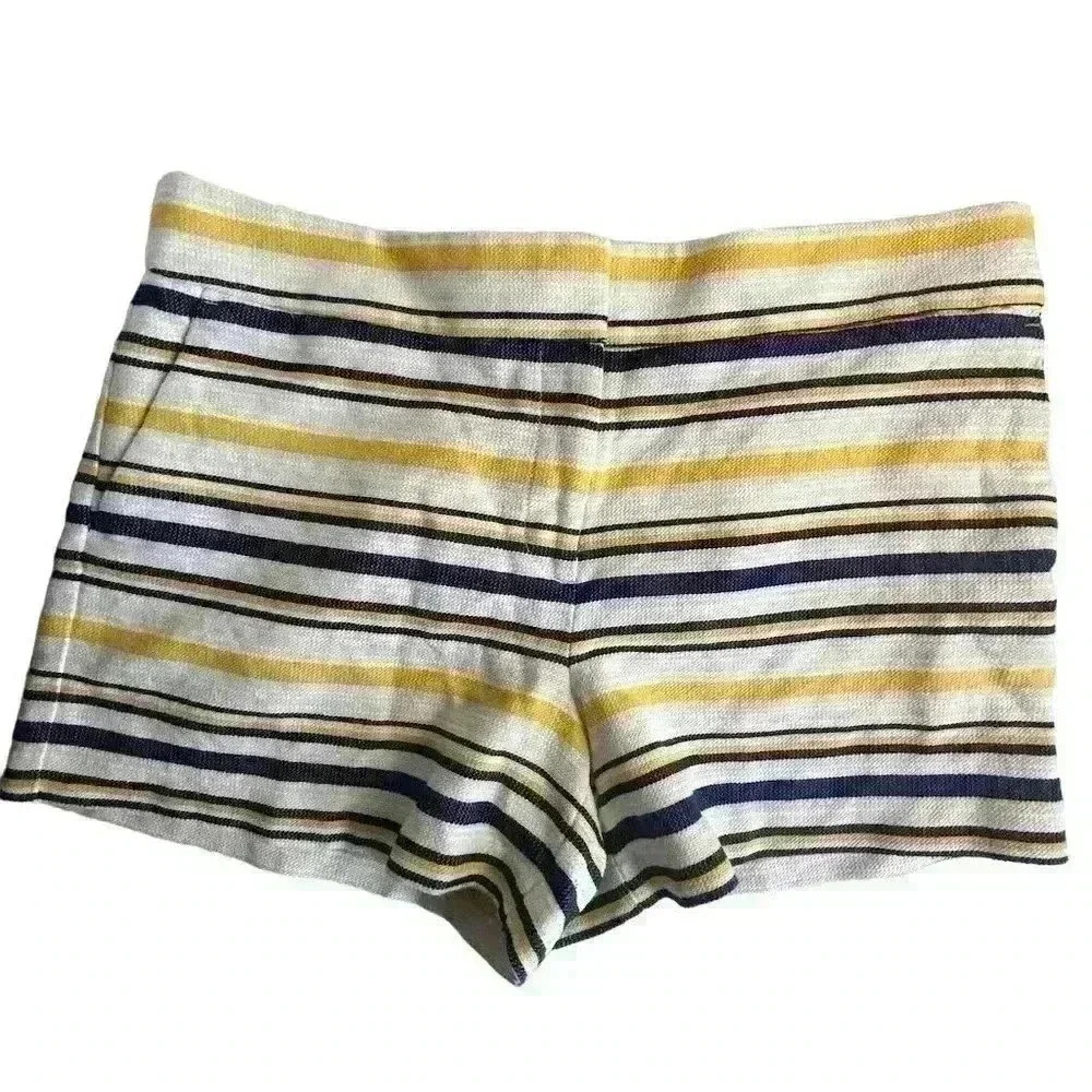 LOFT Women's Size 12 Striped Chino Shorts Cream Yellow Navy Casual